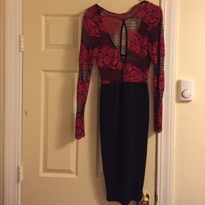 Gorgeous evening dress lace top long sleeve